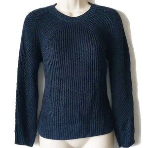 LRL Linen Viscose Rib Knit Crew Neck Long Sleeve Sweater MP Navy